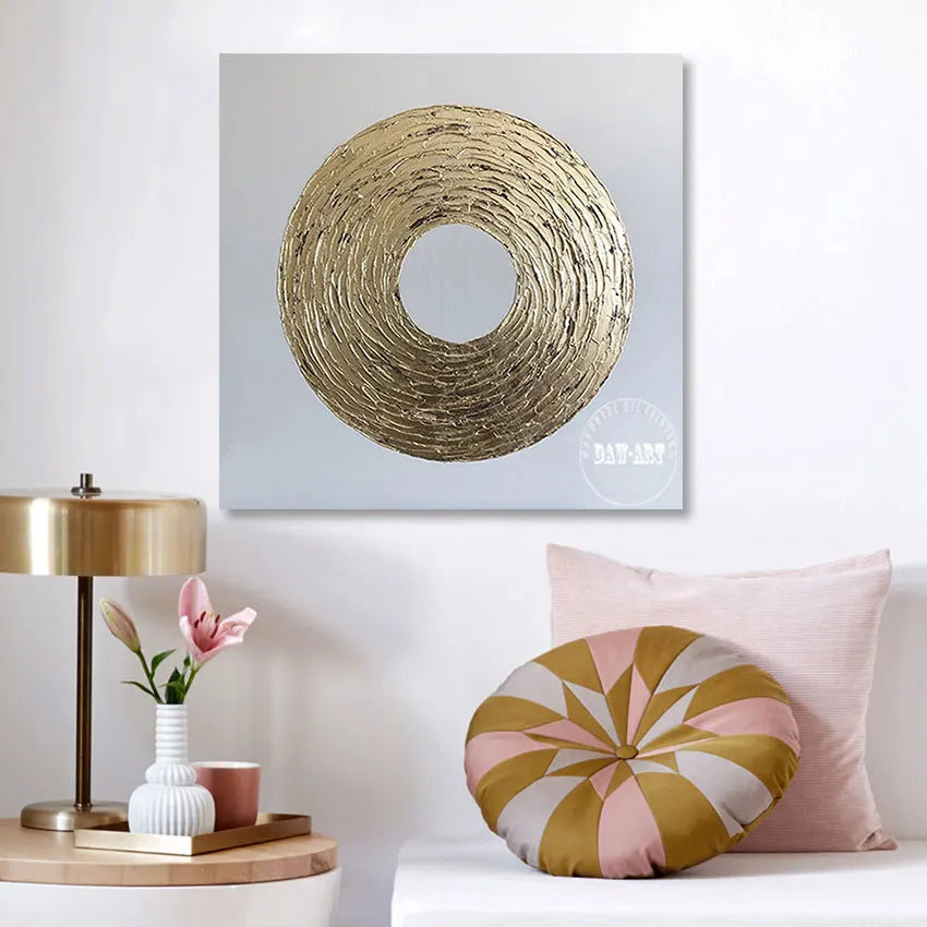 Unframed Abstract Oil Painting with Gold Foil, Handmade Canvas Wall Art, Modern Room Decoration