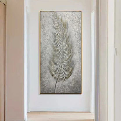 Handmade Vertical Blue Feather Wall Painting