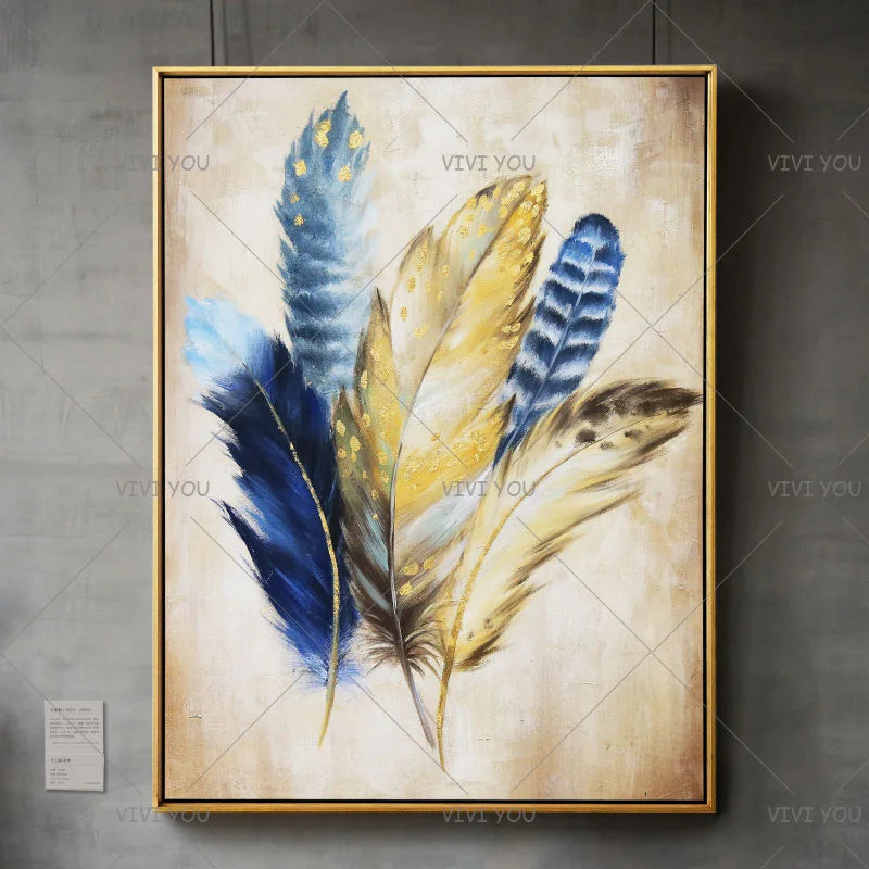 Colorful Feather Hand-painted Abstract Oil Painting on Canvas