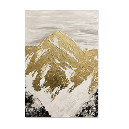 Abstract High Mountain Acrylic Art, Modern Frameless Canvas Painting with Gold Foil Accents