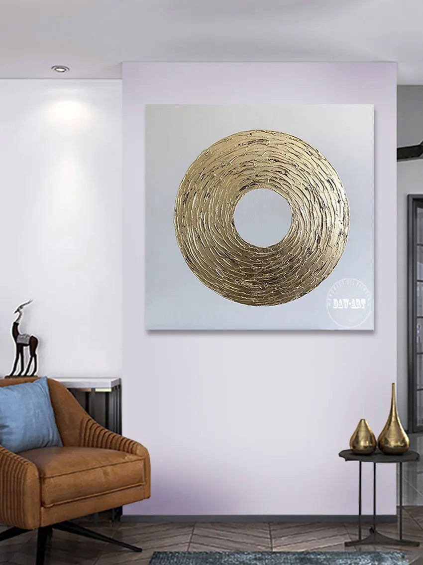 Unframed Abstract Oil Painting with Gold Foil, Handmade Canvas Wall Art, Modern Room Decoration