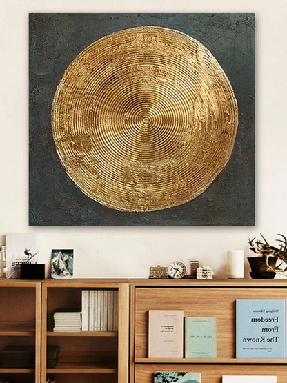 Handmade Abstract Canvas Oil Painting, Golden Foil Art for Living Room