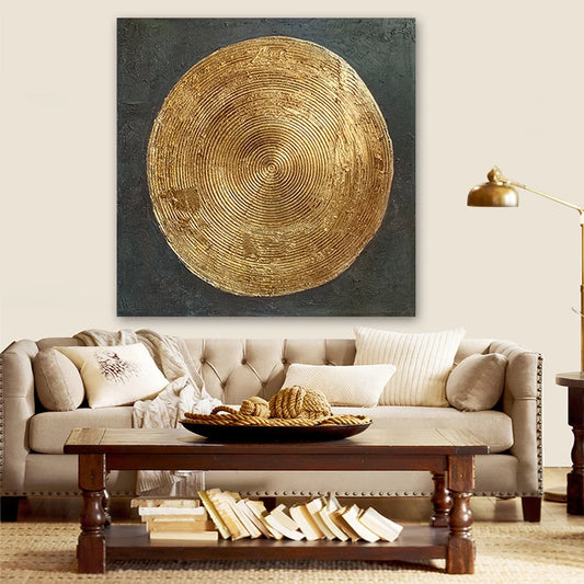 Handmade Abstract Canvas Oil Painting, Golden Foil Art for Living Room