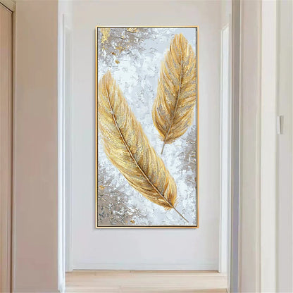 Handmade Vertical Blue Feather Wall Painting