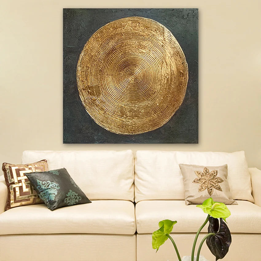 Handmade Abstract Canvas Oil Painting, Golden Foil Art for Living Room