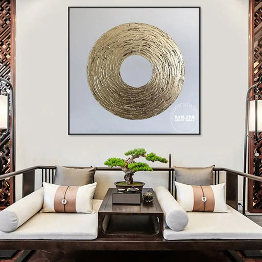 Unframed Abstract Oil Painting with Gold Foil, Handmade Canvas Wall Art, Modern Room Decoration