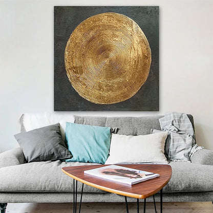 Handmade Abstract Canvas Oil Painting, Golden Foil Art for Living Room