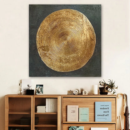 Handmade Abstract Canvas Oil Painting, Golden Foil Art for Living Room