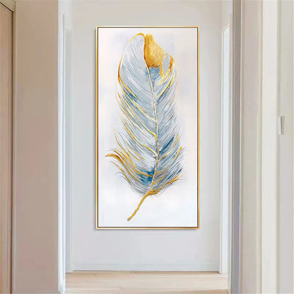 Handmade Vertical Blue Feather Wall Painting