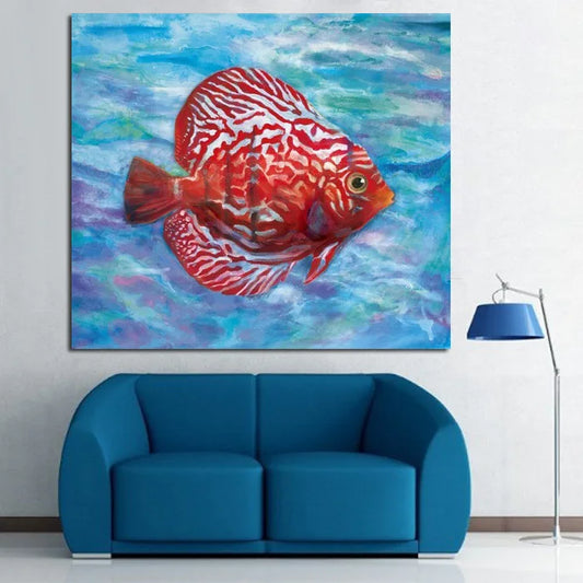 Handpainted Abstract Golden Fish Oil Painting on Canvas – Unframed