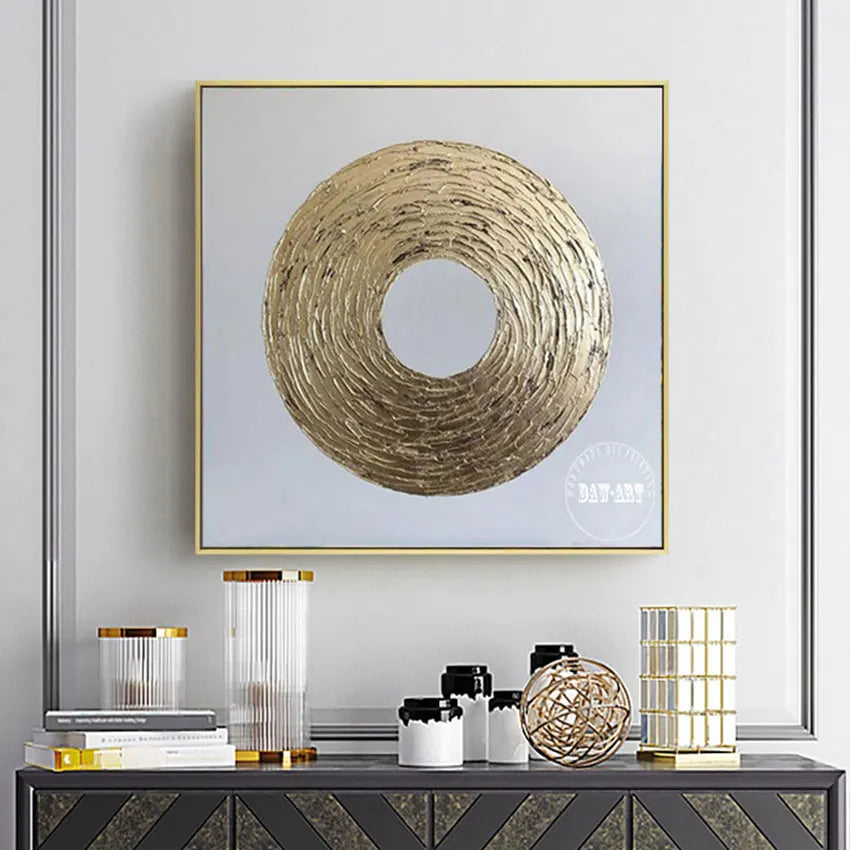 Unframed Abstract Oil Painting with Gold Foil, Handmade Canvas Wall Art, Modern Room Decoration