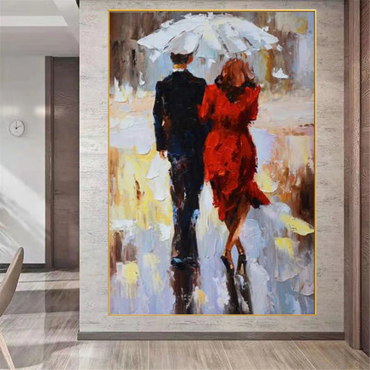 Abstract Oil Painting - Holding Hands Lovers, Canvas Wall Art