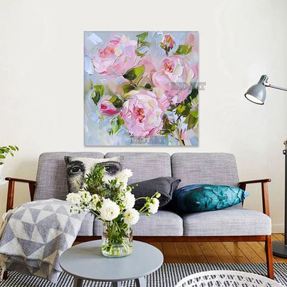 Large Hand-Painted Knife Texture Acrylic Roses Painting