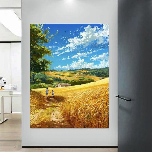 Van Gogh-Inspired Farm Landscape Oil Painting, Hand-Painted Canvas Wall Art