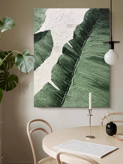 Large Plantain Leaves Oil Painting, Hand-Painted Canvas Art