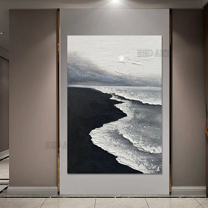 Black and White Beach Sea Wave Acrylic Art