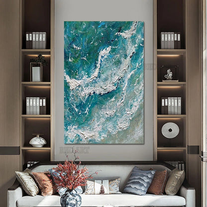 Hand-Painted Abstract Acrylic Sea Wave Oil Painting