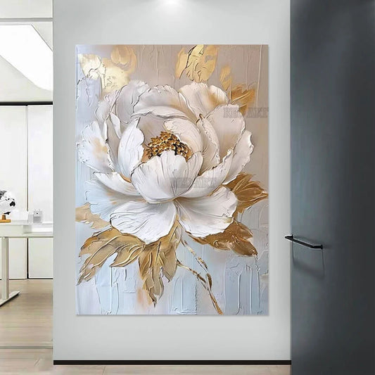 Gold Foil Lotus Oil Painting, Hand-Painted Luxury Canvas