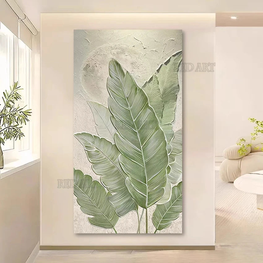 3D Acrylic Oil Painting - Green Leaves Abstract Art