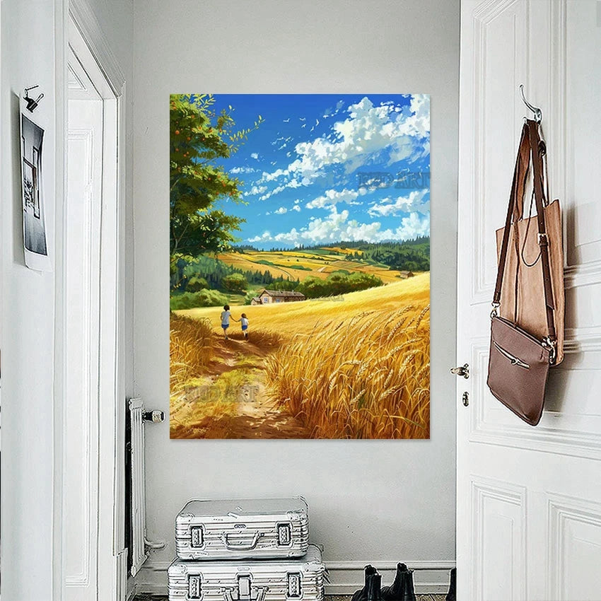 Van Gogh-Inspired Farm Landscape Oil Painting, Hand-Painted Canvas Wall Art