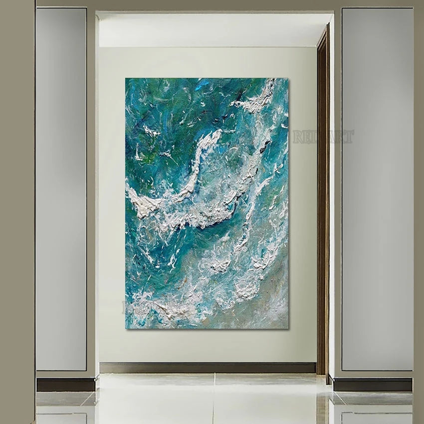 Hand-Painted Abstract Acrylic Sea Wave Oil Painting