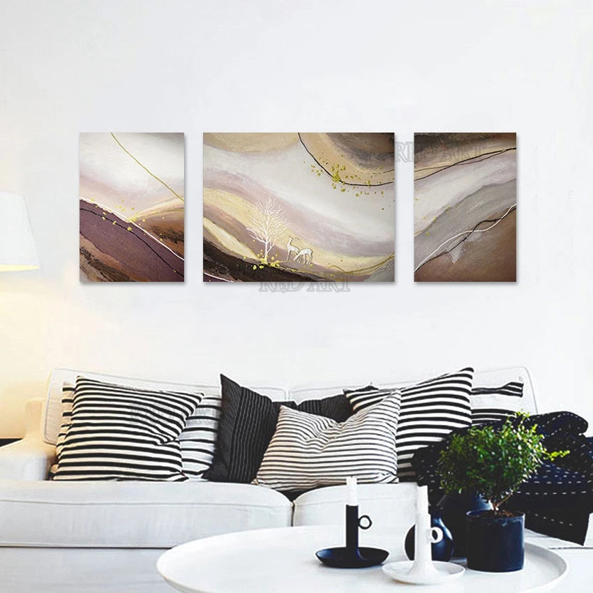 3-Piece Abstract Oil Painting, Modern Nordic Art