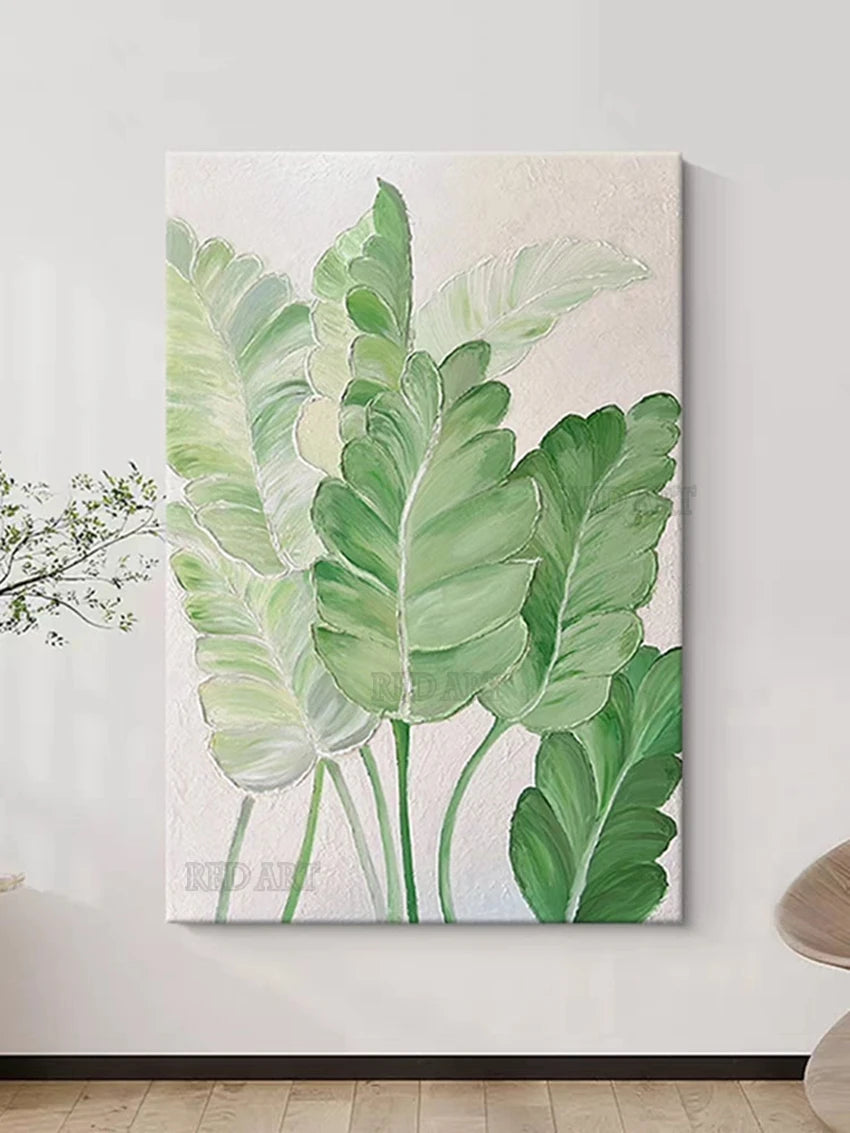 3D Acrylic Oil Painting - Green Leaves Abstract Art