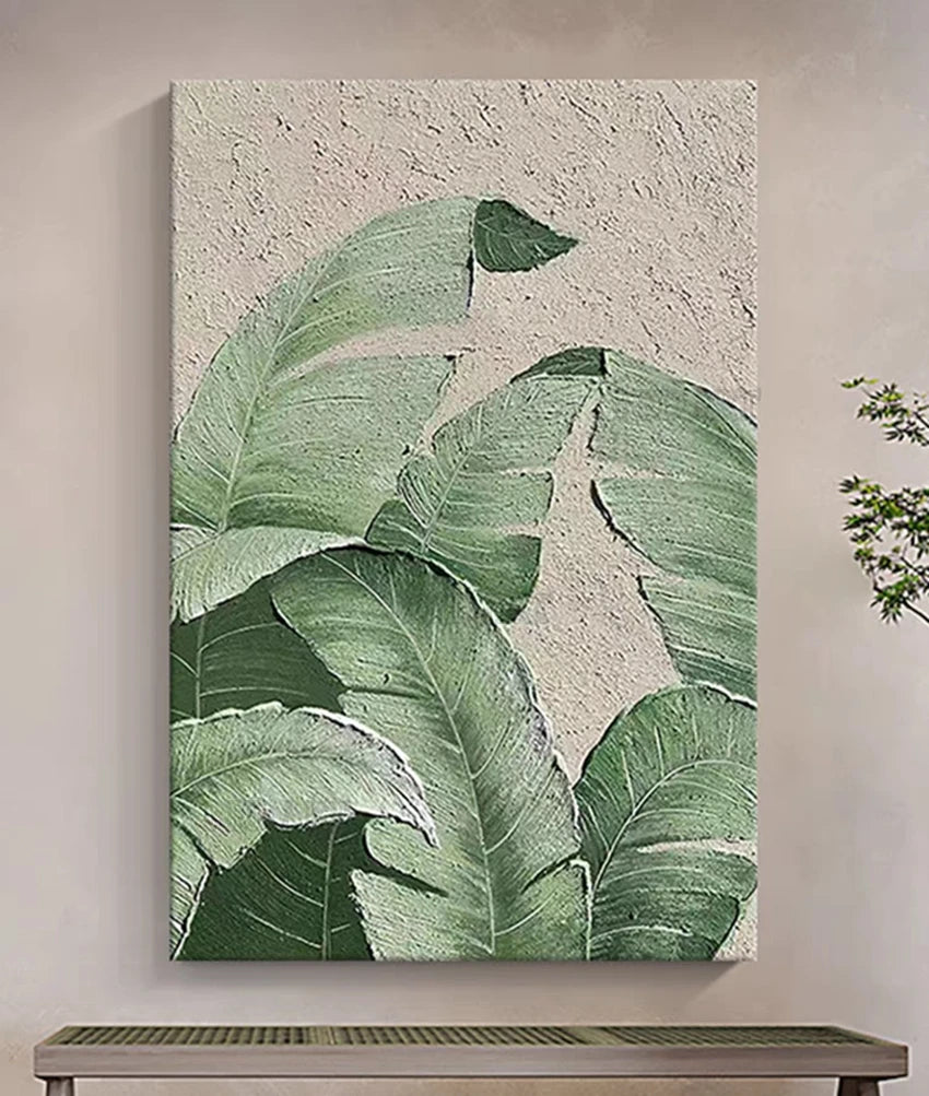 Large Plantain Leaves Oil Painting, Hand-Painted Canvas Art