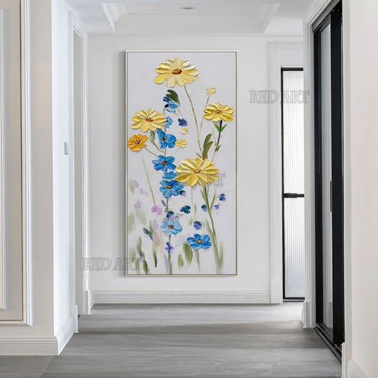 Abstract Palette Knife Flowers Oil Painting – Hand-painted Canvas Art