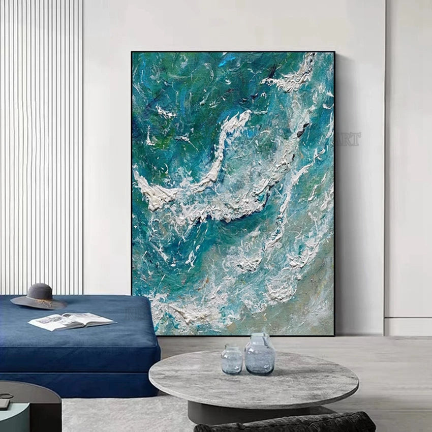 Hand-Painted Abstract Acrylic Sea Wave Oil Painting