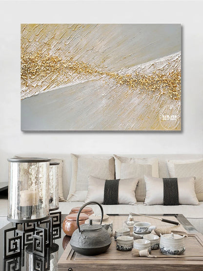 Gold Foil Abstract Acrylic Canvas Art, Large Handmade Modern Painting, No Frame