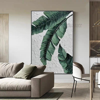 Large Plantain Leaves Oil Painting, Hand-Painted Canvas Art