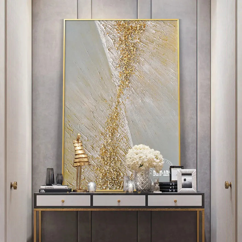 Gold Foil Abstract Acrylic Canvas Art, Large Handmade Modern Painting, No Frame