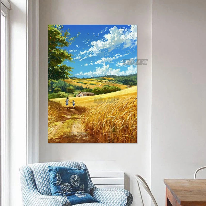 Van Gogh-Inspired Farm Landscape Oil Painting, Hand-Painted Canvas Wall Art