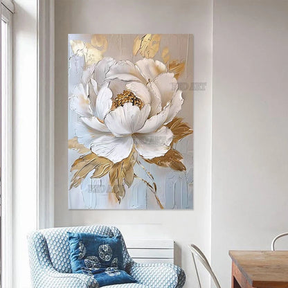 Gold Foil Lotus Oil Painting, Hand-Painted Luxury Canvas