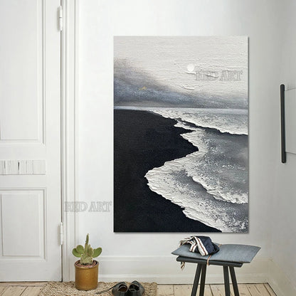 Black and White Beach Sea Wave Acrylic Art