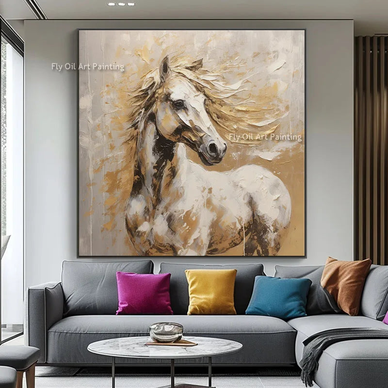 100% Hand Painted Horse Oil Painting on Canvas – Unframed