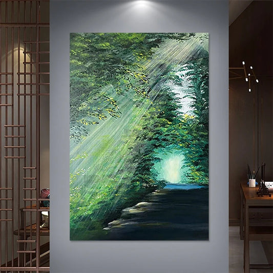 Modern Hotel Decor Palette Knife Forest Landscape Oil Painting – Large Canvas Art