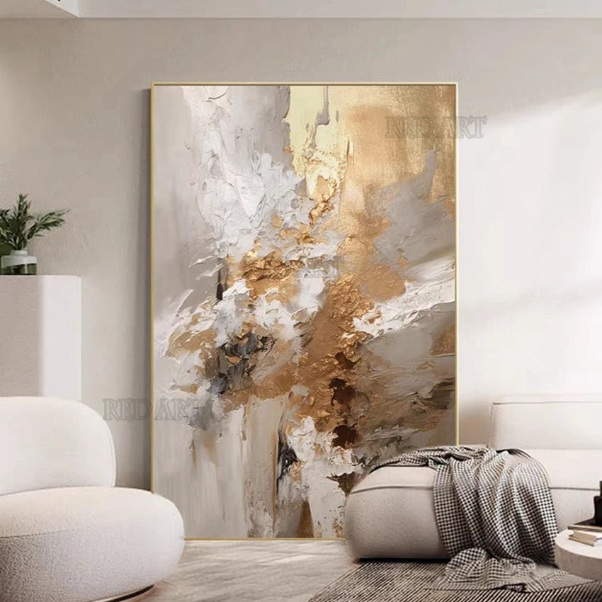 Golden Abstract Oil Painting - Hand-painted Canvas