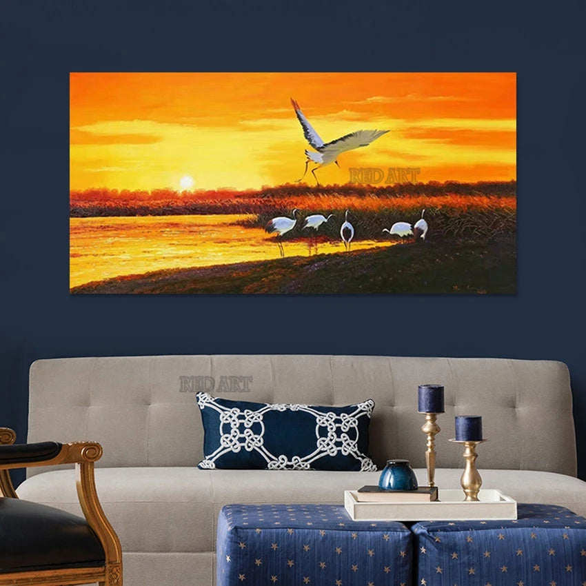 Beautiful Lake Scenery Oil Painting – Luxury Unframed Canvas Art