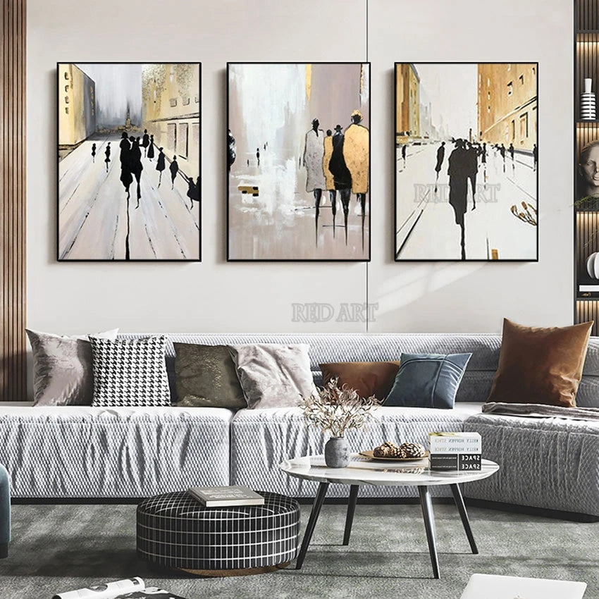 3-Piece Abstract Oil Painting, Modern Home Décor