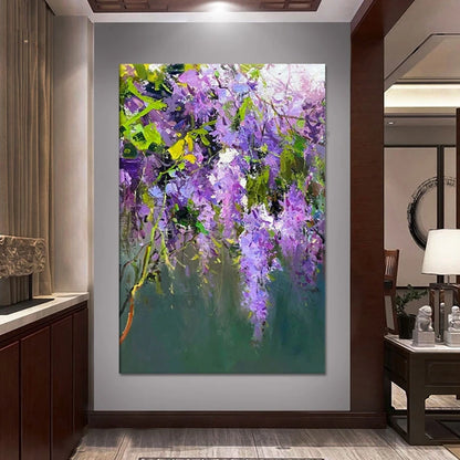 Purple Flowers Palette Knife Oil Painting – Hand-painted Canvas Art