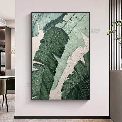 Large Plantain Leaves Oil Painting, Hand-Painted Canvas Art