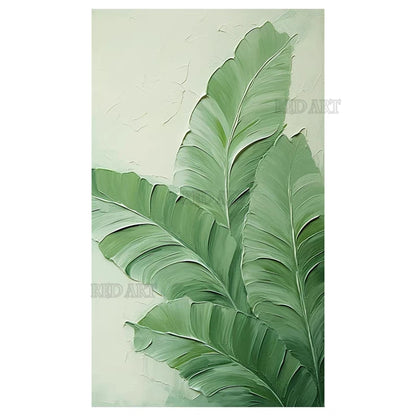 3D Acrylic Oil Painting - Green Leaves Abstract Art