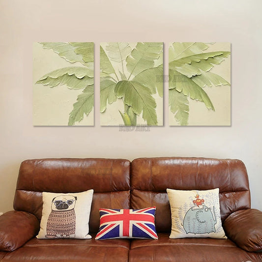 Abstract Leaves Wall Art - 3 Panel Set