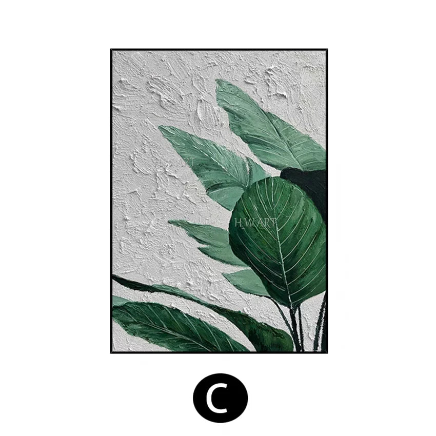 Large Plantain Leaves Oil Painting, Hand-Painted Canvas Art