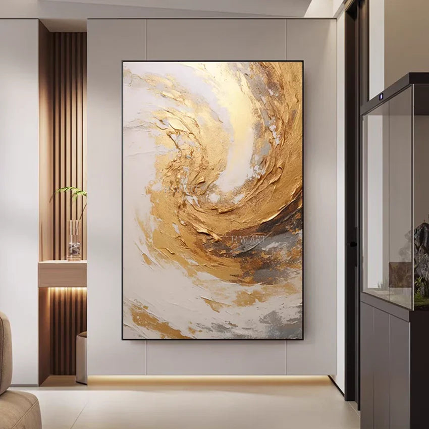 Golden Abstract Oil Painting - Hand-painted Canvas