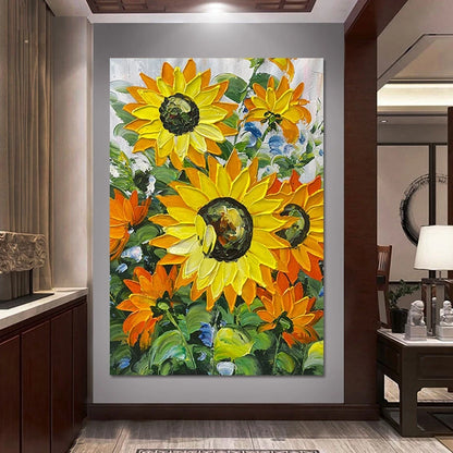 Sunflowers Picture Canvas Painting, Hand-Painted Acrylic Floral Art