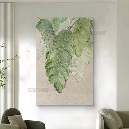 3D Acrylic Oil Painting - Green Leaves Abstract Art