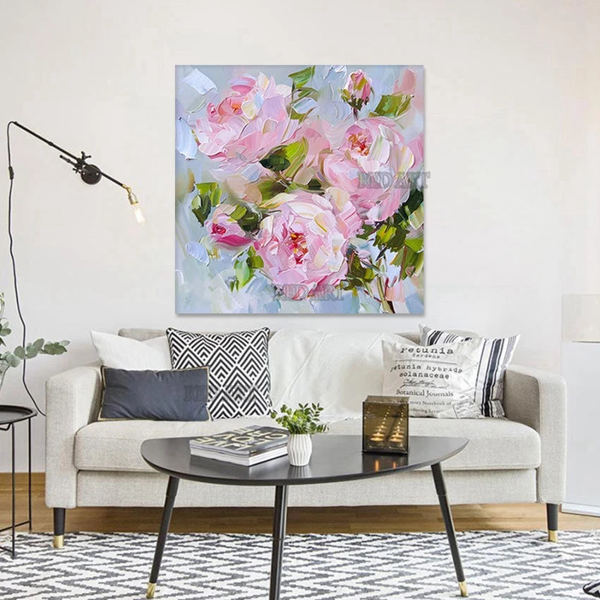 Large Hand-Painted Knife Texture Acrylic Roses Painting